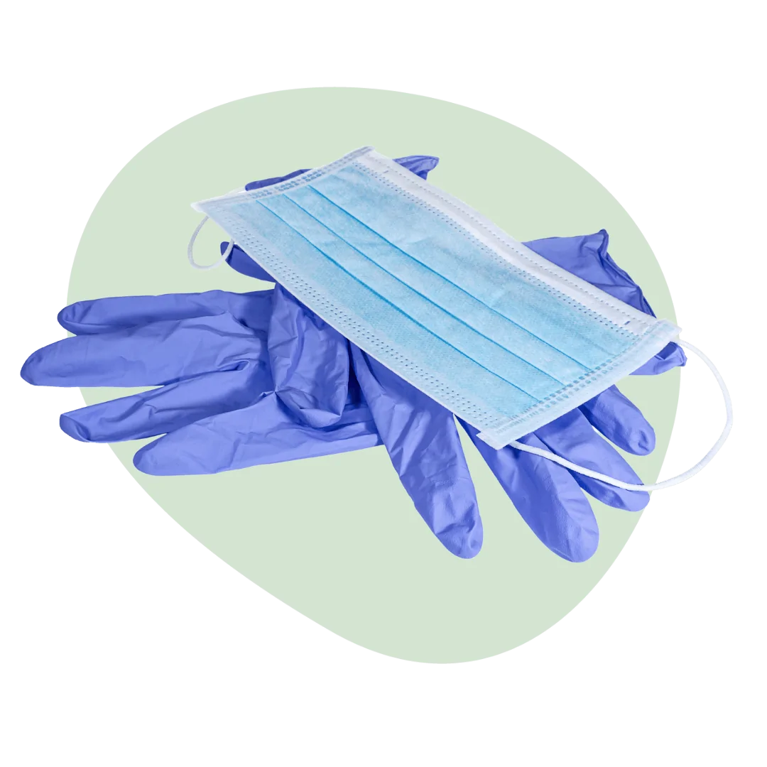 rubbber gloves and face mask